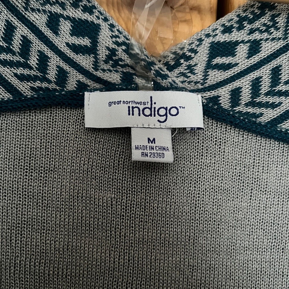 Great Northwest Indigo Teal and Gray Mandala / Lotus Long Poncho Cardigan sz Med - Picture 2 of 8